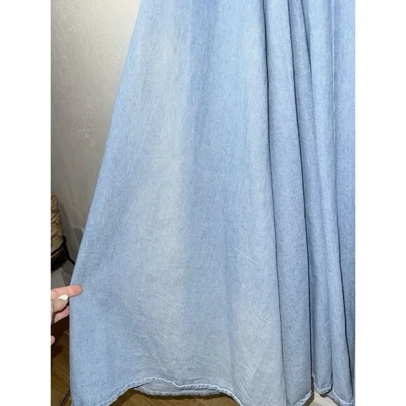 Vintage Denim Tank Dress 6 Rhinestone Fit Flare Old Western 80’s Tie Front P - Picture 10 of 14